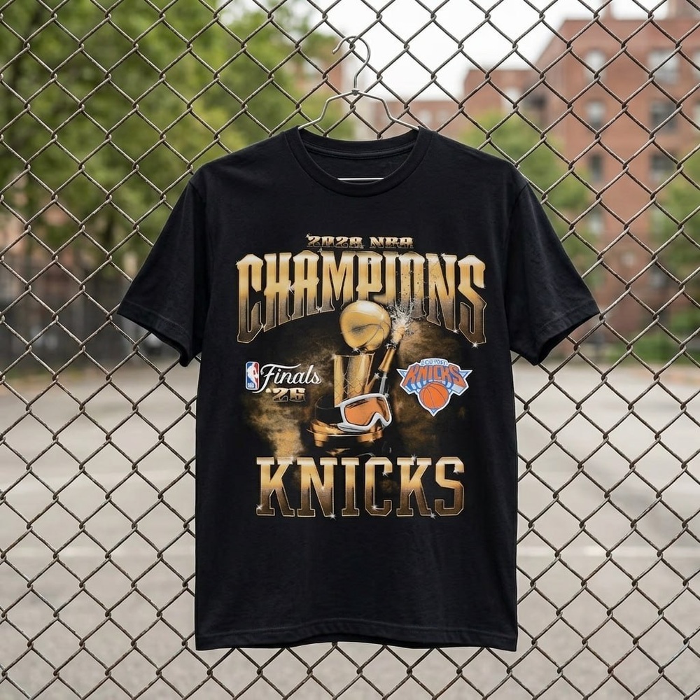 New York Knicks Mitchell & Ness Black 2026 NBA Finals Champions T-Shirt
